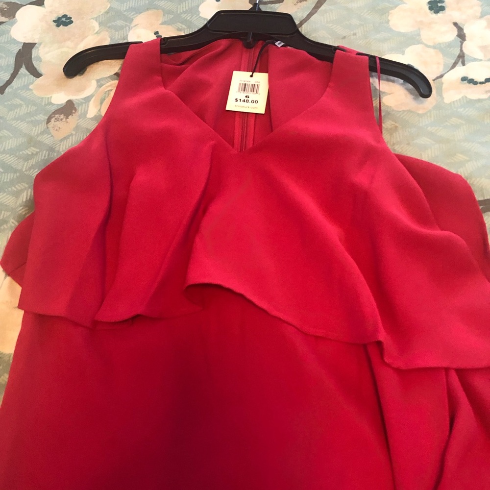 Trina Turk Fuchsia Asymmetric Ruffle Shift Dress - Picture 3 of 4